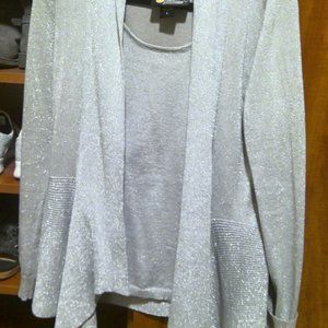 Long sleeve sparkly silver sweater with matching cardigan